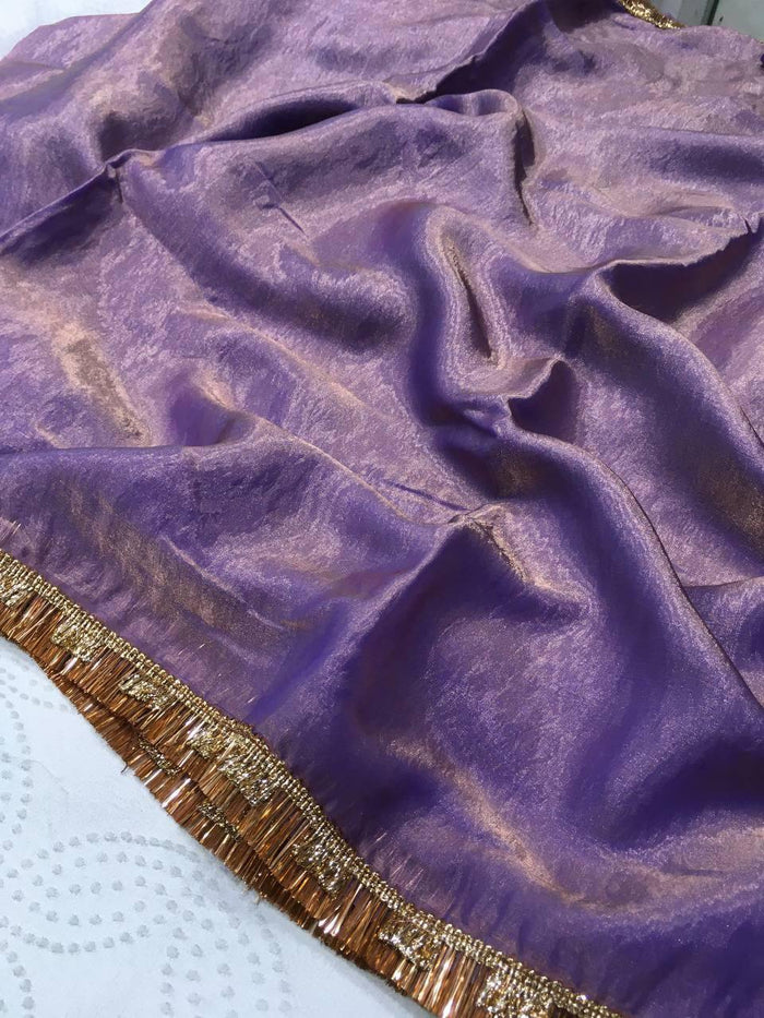 Lavish Lavender Color Fendi Silk With Embroidery Lace Broder and Blouse