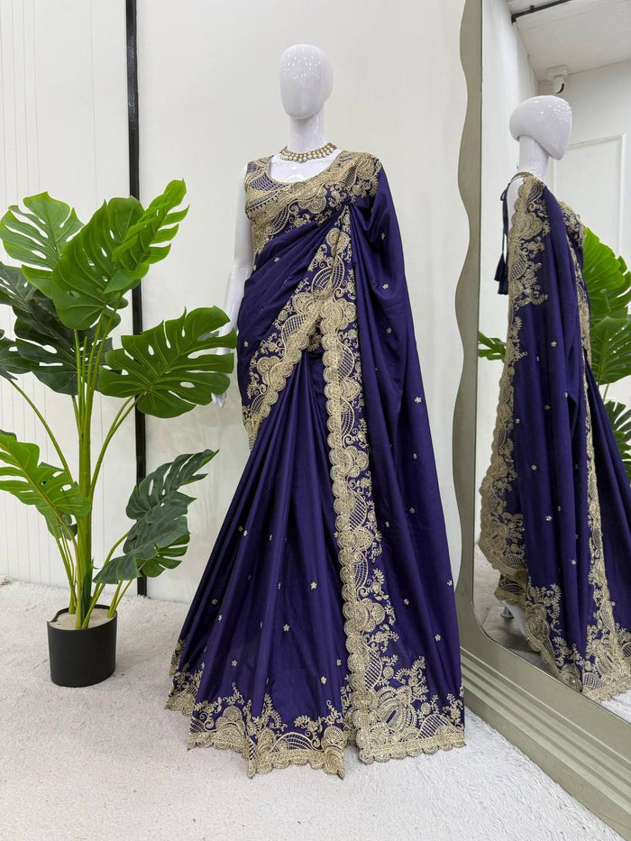 Beautiful Blue Color Rangoli Silk Fabric Saree