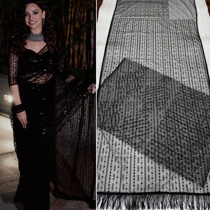 Beautiful Black Heavy Quality Butterfly Net Saree