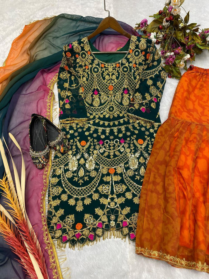 Fashion Cave  HEAVY GEORGETTE & CORDING SEQUENCE WORK  SHARARA SUIT