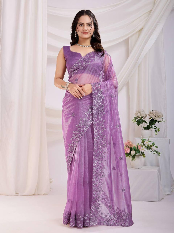 Beautiful Twill Net With Sequence Work Cocktail Party Shining Saree