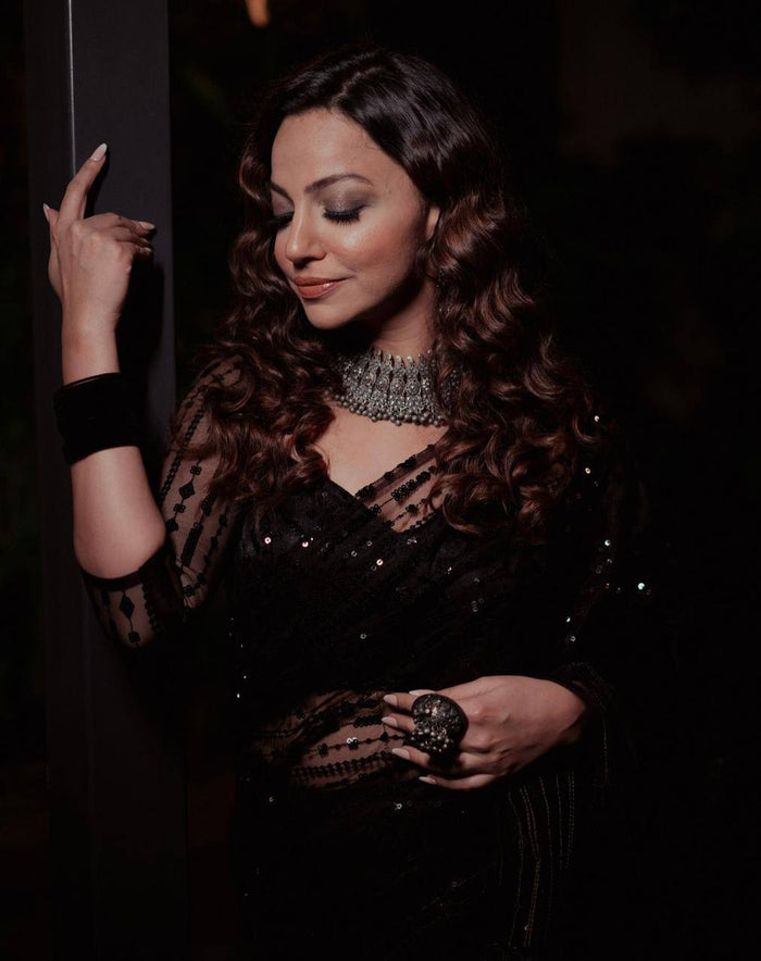 Beautiful Black Heavy Quality Butterfly Net Saree