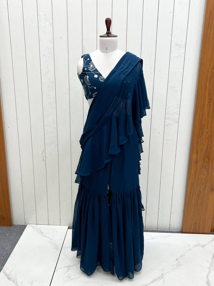 Ready to Wear Sharara saree with Full Stitched blouse