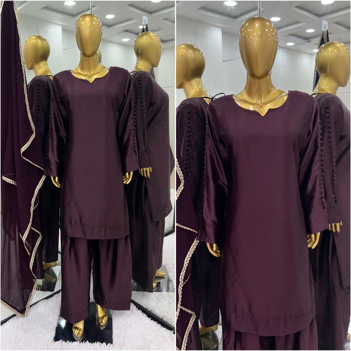 FASHION CAVE  FULLY STITCHED READY TO WEAR Heavy Micro Cotton Japan Satin With Full Sleeve