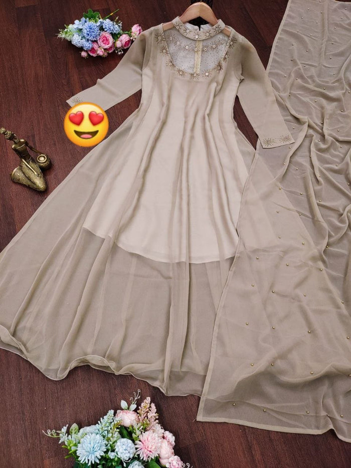 Fashion Cave  Gown with Moti work Dupatta Set for Woman and Girls.