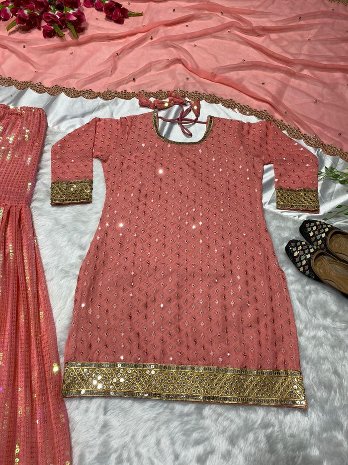 Fashion Cave Full Stitched Heavy Faux Georgette Sarara Plazo