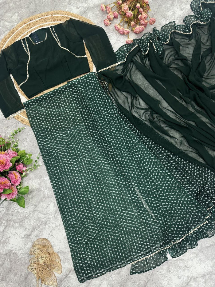 Opal Green Pre-Draped Frilled Design Saree