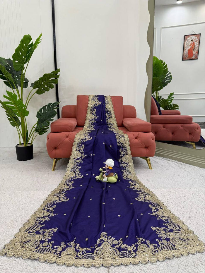Beautiful Blue Color Rangoli Silk Fabric Saree