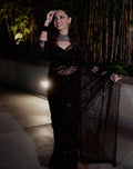 Beautiful Black Heavy Quality Butterfly Net Saree