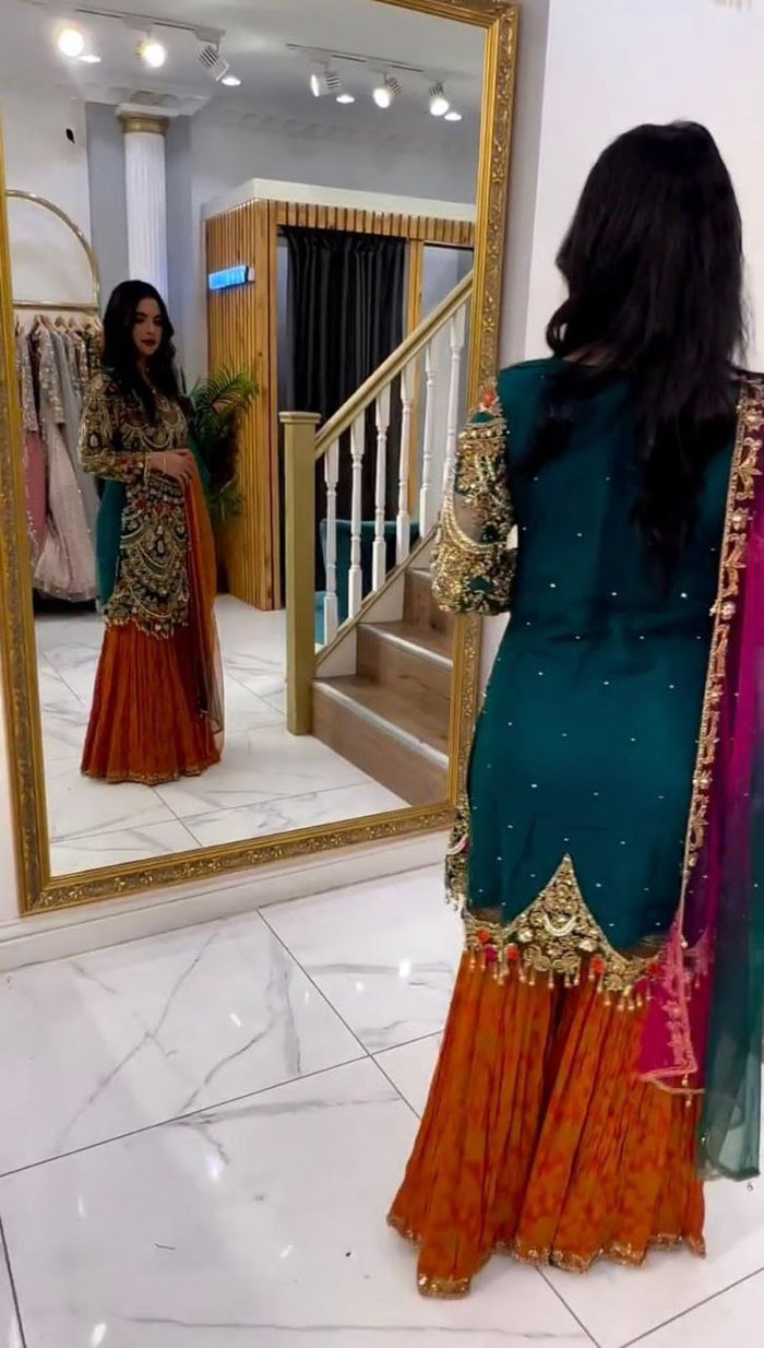 Fashion Cave  HEAVY GEORGETTE & CORDING SEQUENCE WORK  SHARARA SUIT