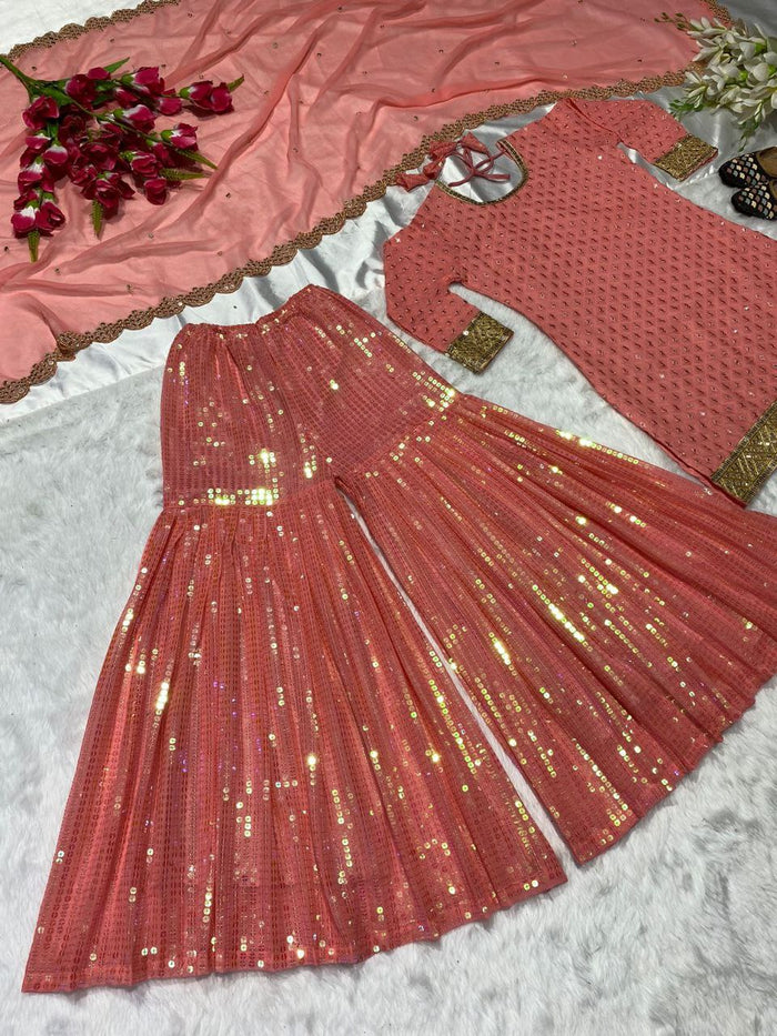 Fashion Cave Full Stitched Heavy Faux Georgette Sarara Plazo
