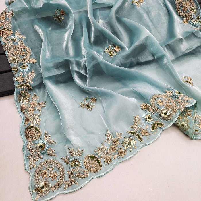 Fashion Cave Pure Soft Jimmy & Cho with Heavy Embroidery Multi Treads Saree