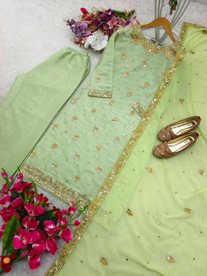 Zimmy-Chu Silk Top-Plazzo and Dupatta Set Fully Stitched  Ready To Wear
