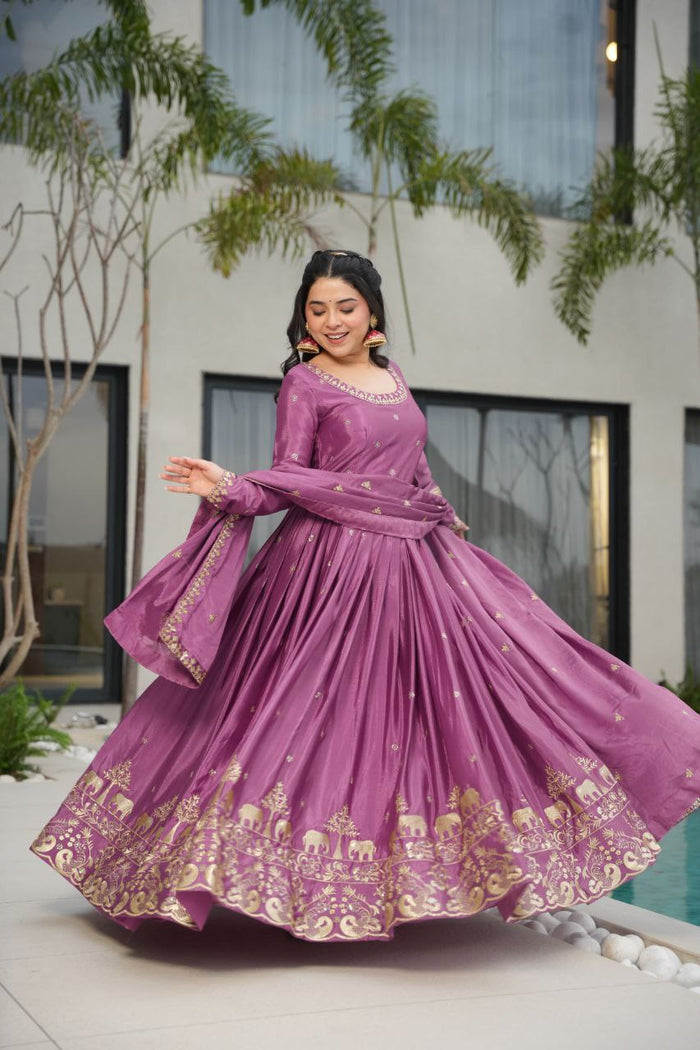 Tamato Color Chinon Silk Sequins Embroidered Gown Ready to Wear