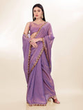 Lavish Lavender Color Fendi Silk With Embroidery Lace Broder and Blouse