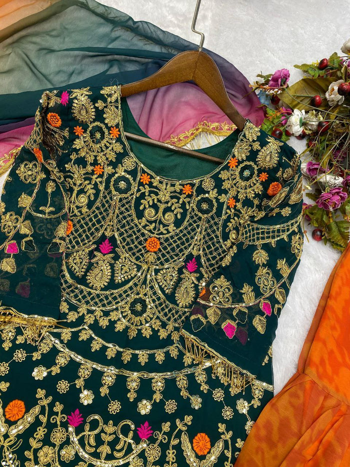 Fashion Cave  HEAVY GEORGETTE & CORDING SEQUENCE WORK  SHARARA SUIT