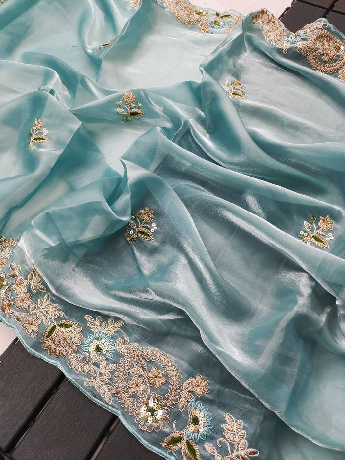 Fashion Cave Pure Soft Jimmy & Cho with Heavy Embroidery Multi Treads Saree