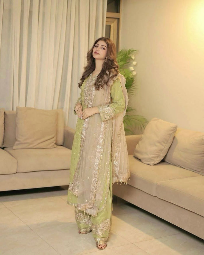 🦋 Đěsigner Party Wear Look Pur Chinon Silk Top Plazzo & Dupatta Ready To Wear