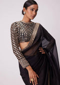 Black Heavy Original Mirror Rangoli Silk Saree