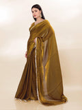 Mehndi Color Fendi Silk Shining Saree With Fancy Lace Broder and Blouse