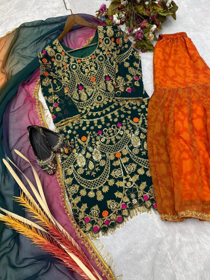 Fashion Cave  HEAVY GEORGETTE & CORDING SEQUENCE WORK  SHARARA SUIT