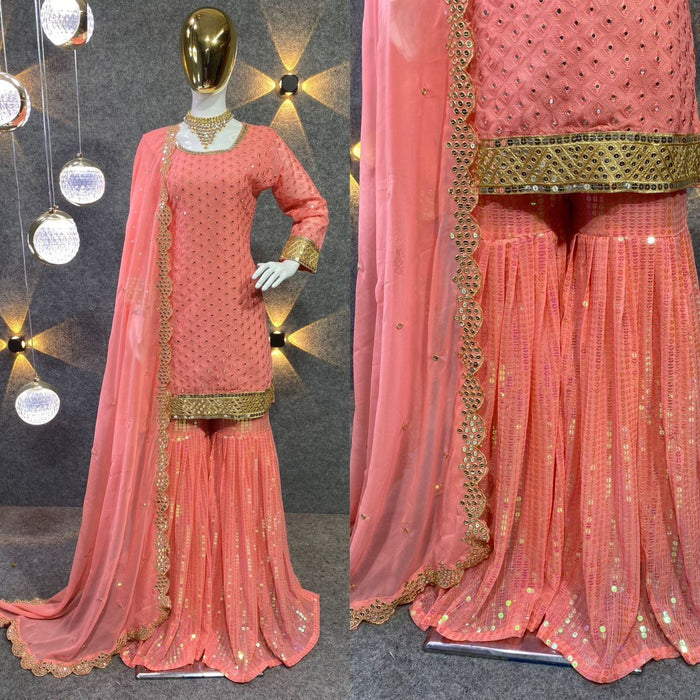 Fashion Cave Full Stitched Heavy Faux Georgette Sarara Plazo