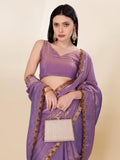 Lavish Lavender Color Fendi Silk With Embroidery Lace Broder and Blouse