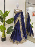 Beautiful Blue Color Rangoli Silk Fabric Saree