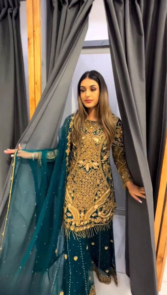 Fashion Cave Heavy Georgette and cording work suit with full flair work Sharara