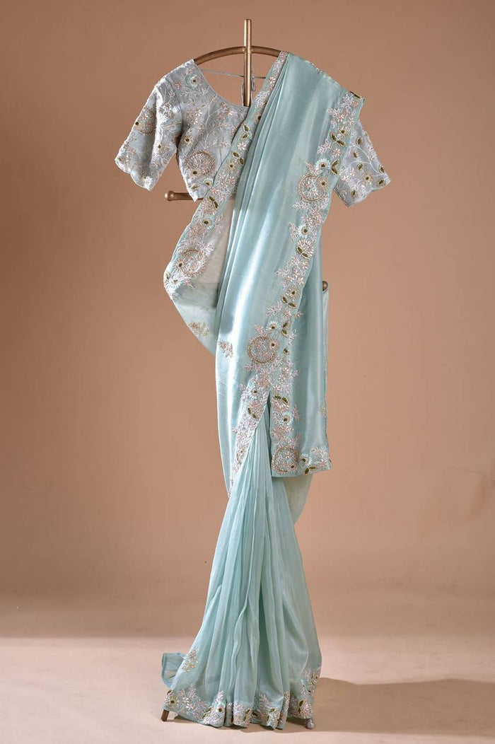Fashion Cave Pure Soft Jimmy & Cho with Heavy Embroidery Multi Treads Saree