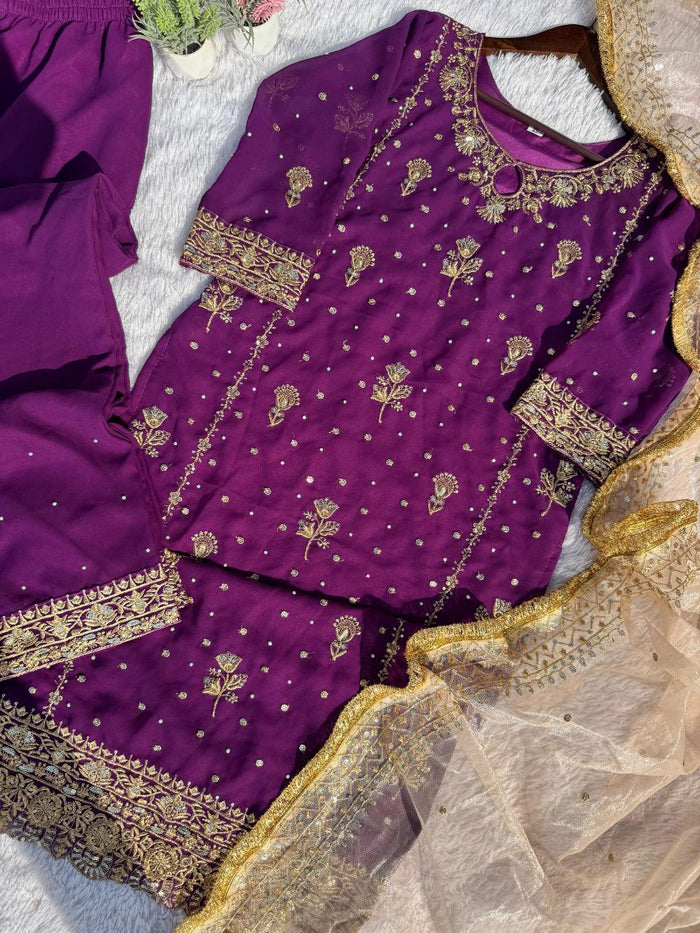 Beautiful Sequence Embroidery Fox Georgette Salwar Suit Ready To wear