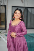 Tamato Color Chinon Silk Sequins Embroidered Gown Ready to Wear