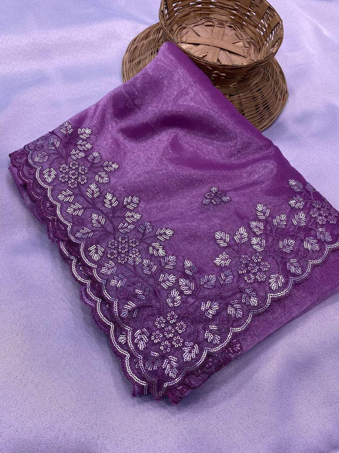 Beautiful Twill Net With Sequence Work Cocktail Party Shining Saree