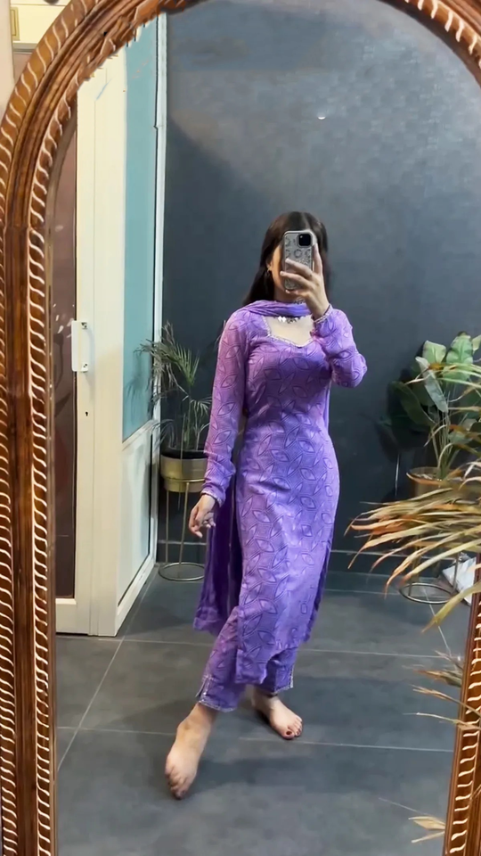 Fashion Cave Ready To Wear Lavender Straight Full Sleeves Kurta and Pant with Dupatta