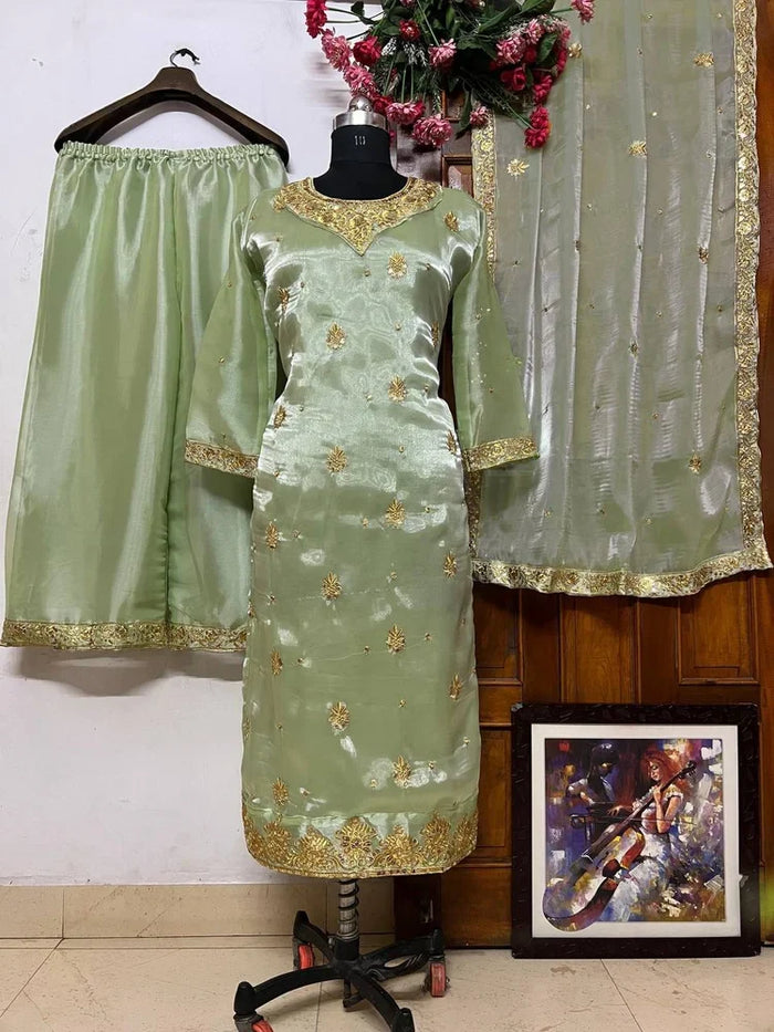 Zimmy-Chu Silk Top-Plazzo and Dupatta Set Fully Stitched  Ready To Wear