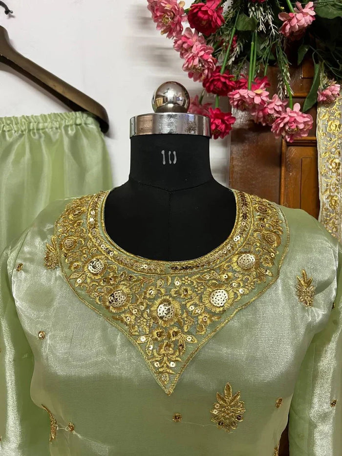 Zimmy-Chu Silk Top-Plazzo and Dupatta Set Fully Stitched  Ready To Wear